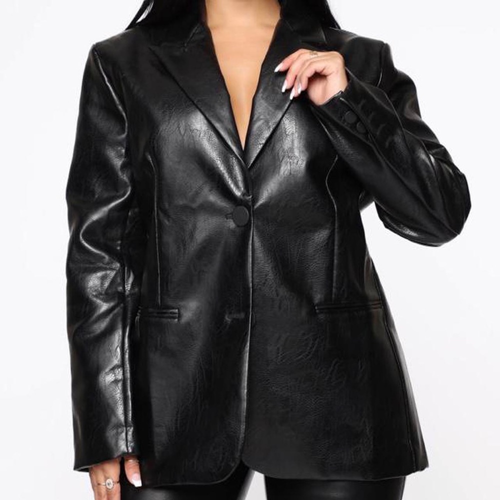 Black faux leather blazer